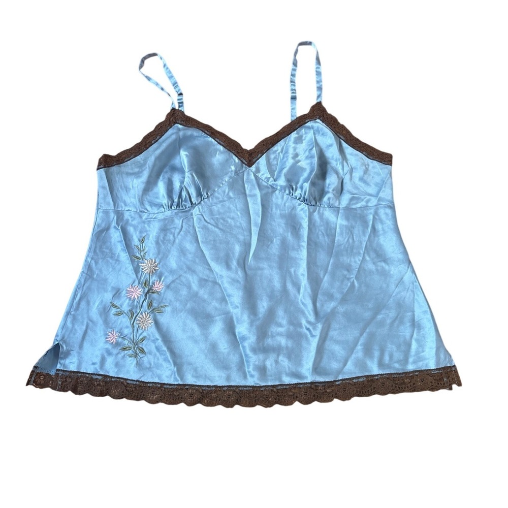 Daisy Fuentes Silk Camisole Women Blue Floral Lace Trim Boho SIZE 2X